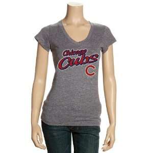  MLB Chicago Cubs Ladies Dark Ash Name V Neck T shirt 