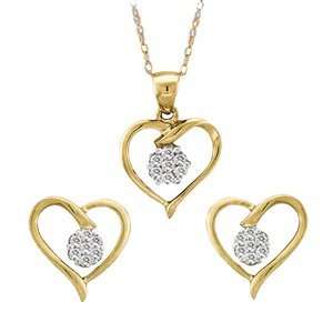  1/3 Carat Diamond 14k Yellow Gold Heart Flower Earrings 