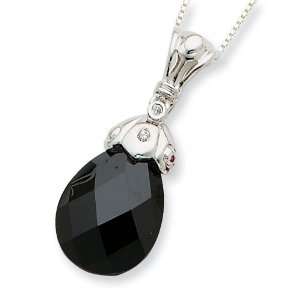  Sterling Silver Black CZ Tear Drop Necklace Jewelry