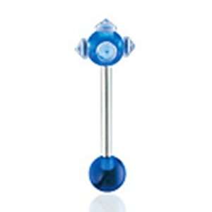   Blue Tongue Ring Piercing Barbell with Clear Spikes 