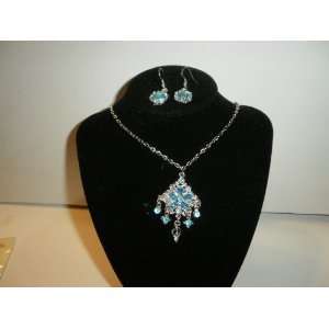  Blue Rhinestone Necklace and Earrings 