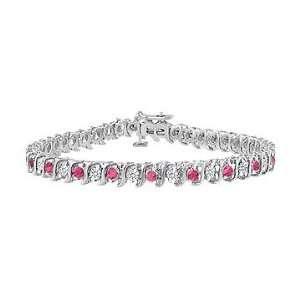 Pink Sapphire and Diamond S Tennis Bracelet  18K White Gold 5.00 CT 