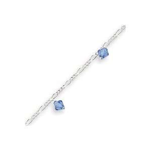   Inch Polished Blue Crystals Beaded Figaro Anklet   10 Inch West Coast