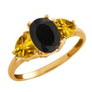  2.47 Ct Oval Black Onyx and Yellow Citrine 18k Yellow Gold 