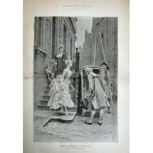  1886 Kaenmerer Sedan Chair Lady Man Antique Print