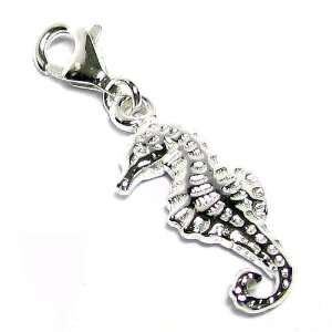 Sterling Silver Sea Horse Dangle For European Clip On Chain Link Charm 