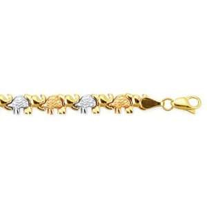  14K Tricolor Gold Diamond Cut Stampato Elephant Link 