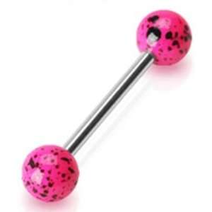 Surgical Steel Tongue Ring Piercing Barbell with Hot Pink Splat Design 