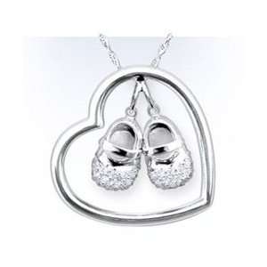  Sterling Silver & White CZ Heart n Sole Bliss Necklace 