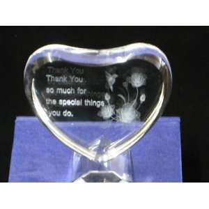 Heart Shaped Clear Glass Crystal Paperweight 3D Laser Engraved Thank 