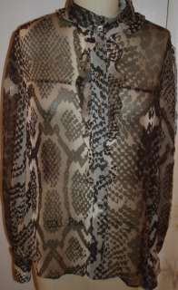 RACHEL ROY SIGNATURE NWT $375 Black/Taupe Sheer Silk Ruffled Blouse Sz 
