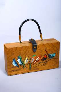 Vintage 60s Enid Collins Birds Painted Wooden Box Purse  