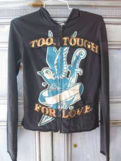 Glamhead TOO TOUGH TO LOVE zip up hoodie size S  