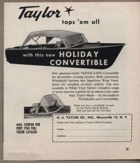 1958 Vintage Ad Taylor Holiday Convertible Boat Tops Gloversville,NY 