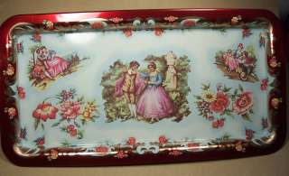   DECORATED METAL WARE TIN SERVING TRAY 7 1/4 x 14 1/8 x 5/8 Deep