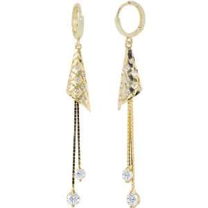  14k Yellow Gold, Simple Long Drop Earring Lab Created Gems 