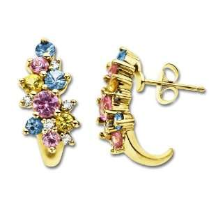  Yellow, Blue and Pink Sapphire Earrings in 14K Gold with 