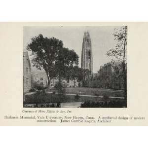   Harkness Memorial Yale University New Haven   Original Halftone Print