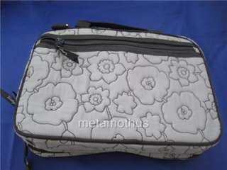 Thirty One Double Zip Cosmetic Bag Grey Quilted Poppy  