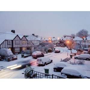 Snowy Street Scene, Surrey, Greater London, England, United Kingdom 