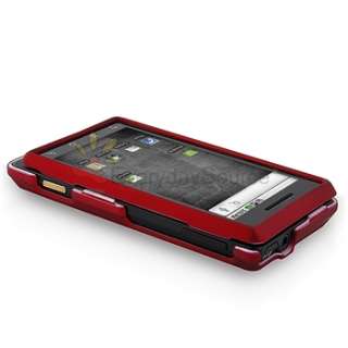 FOR VERIZON MOTOROLA DROID A855 RUBBER RED HARD CASE+LCD FILM GUARD 