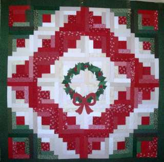 NEW Christmas log cabin pattern QUILT TOP ONLY printed on fabric for 