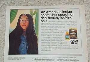 1975 Yucca Dew hair shampoo Indian girl Tenaya PRINT AD  