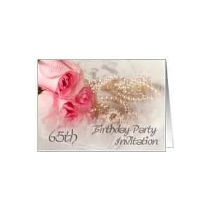  65th Birthday Party Invitation, Roses and pearls Card 