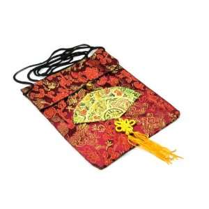    Silk Shoulder Bag with Asian Brocade Pattern, 6x7 