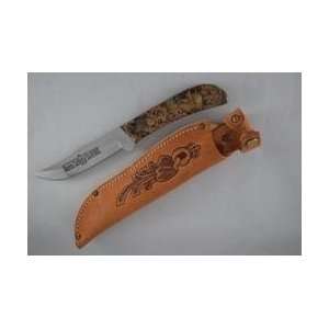 Queen Cutlery Sabre Hunter Fossilized Spalted Maple Burl Wood Handle 