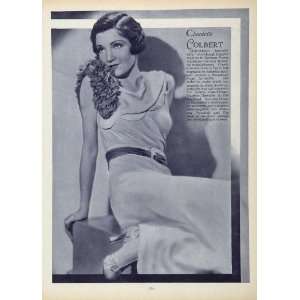  1933 Claudette Colbert Movie Actress Portrait Print 
