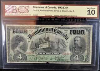 1902 Canada $4.00 Four Dollar Bill DC 17b VG 10 BCS  