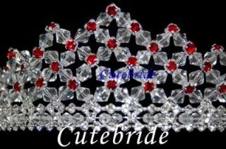 Red Crystals Wedding Bridal Praty Tiara Crown 8007B  