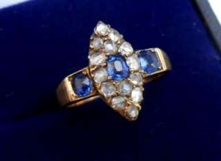 18ct gold victorian marquise Sapphire rose Diamond ring  