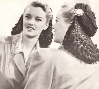 Vintage Crochet Snood Hat Cap 1940s hair net pattern  