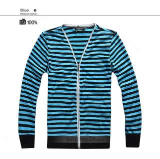 C51026 Mens Casual Sweater Stripe Zip Knit Slim Fit Blend V Neck 5 