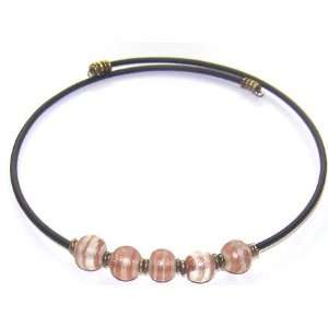  Choker Necklace   Round Glass Beads with Copper Accent 