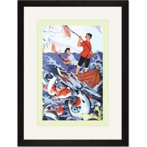   /Matted Print 17x23, People and Fish Jump for Joy