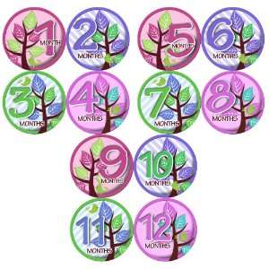 GIRLS TREES PURPLE GREEN PINK Baby Month Onesie Stickers Baby Shower 
