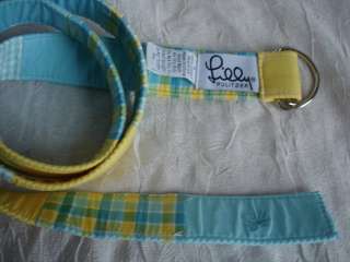 LILLY PULITZER BLUE YELLOW COTTON PATCH FABRIC BELT L  
