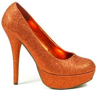 Orange Glitter High Heel Round Toe Platform Pump  