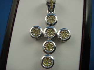 14K WHITE GOLD CROSS WITH YELLOW CANARY DIAMONDS 6.3 GRAMS 37 MM LONG 