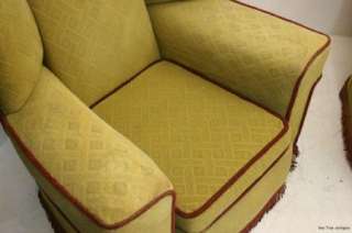 Lovely Art Deco Gold / Red 3 Seater Sofa & 2 Arm Chairs  