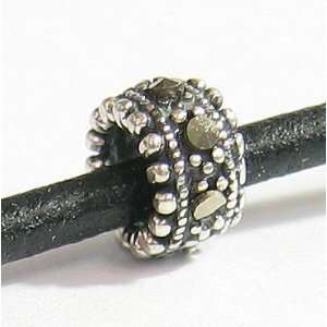  Sterling Silver Round Rondelle MARCASITE Spacer Bead fit 