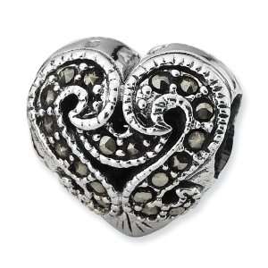  Sterling Silver Reflections Marcasite Heart Bead Jewelry