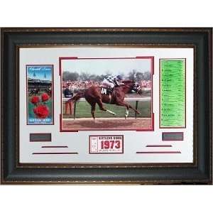   Horse Racing unsigned Photo Leather Framed 22x32 w/ Ticket and Race
