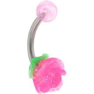  Pink Silicone Rose Belly Ring Jewelry