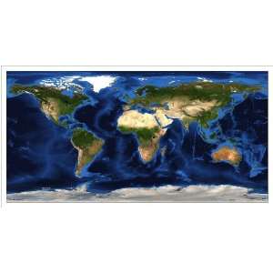  World Satellite Map   Topography and Bathymetry   18x36 