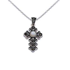    Of Pearl and Marcasite Cross Shaped Pendant Necklace, 18 Jewelry