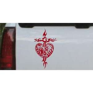 Tribal Heart and Cross Car Window Wall Laptop Decal Sticker    Red 